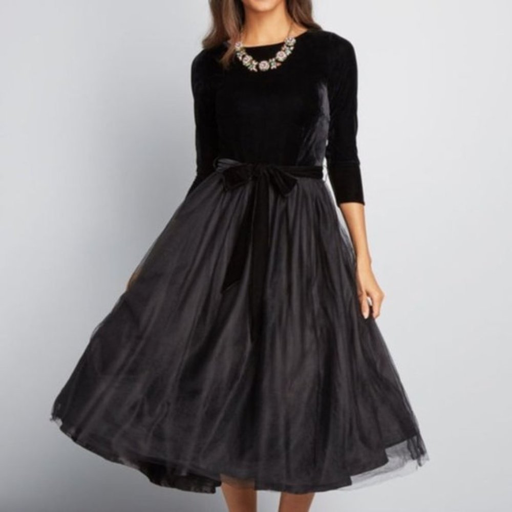 Collectif X Modcloth Black Velvet Midi Dress